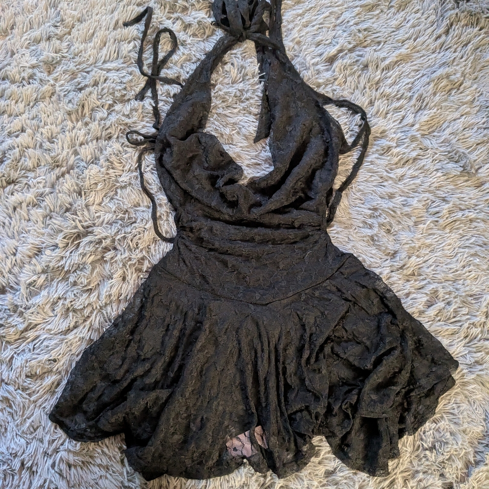Black Lace Halter Dress